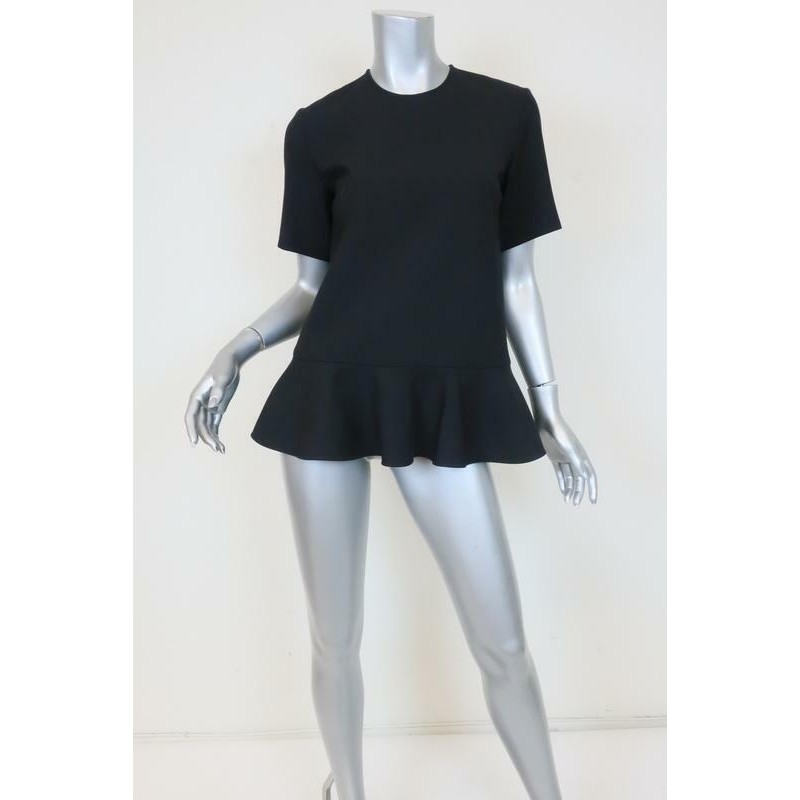 Victoria Victoria Beckham Peplum Top Black Wool-Blend Size 2 Short Sleeve Blouse